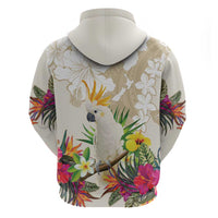 New Zealand Cacatua Galerita Zip Hoodie Aotearoa Cockatoo Tropical Flowers