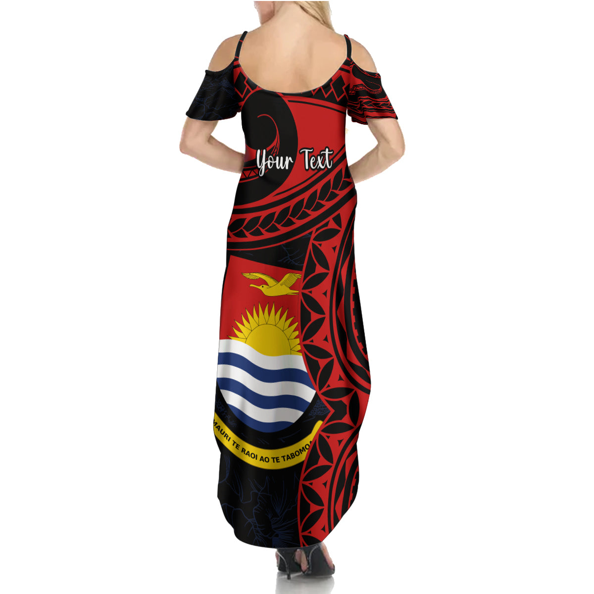 Personalised Kiribati Human Rights Day Family Matching Summer Maxi Dress and Hawaiian Shirt Coat Of Arms With Polynesian Tropical Flowers LT14 - Polynesian Pride