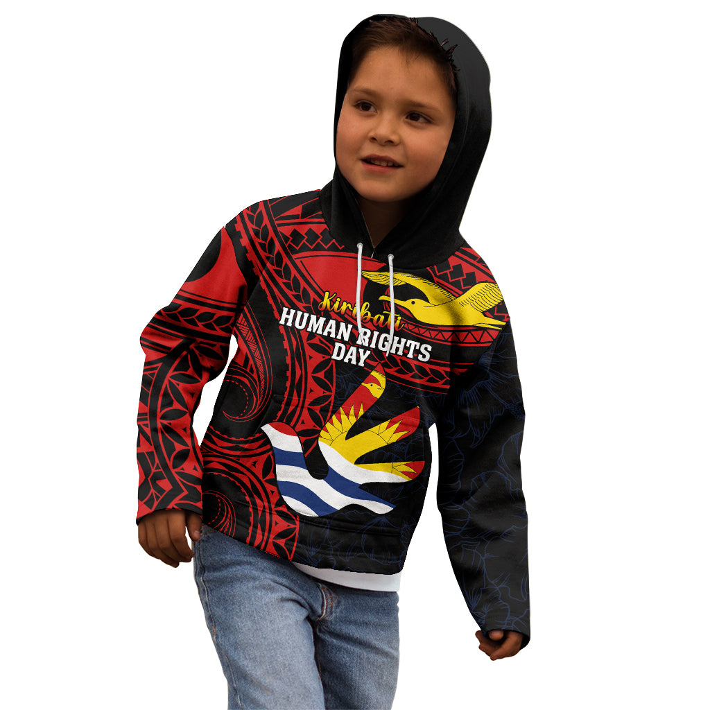 Personalised Kiribati Human Rights Day Kid Hoodie Coat Of Arms With Polynesian Tropical Flowers LT14 - Polynesian Pride