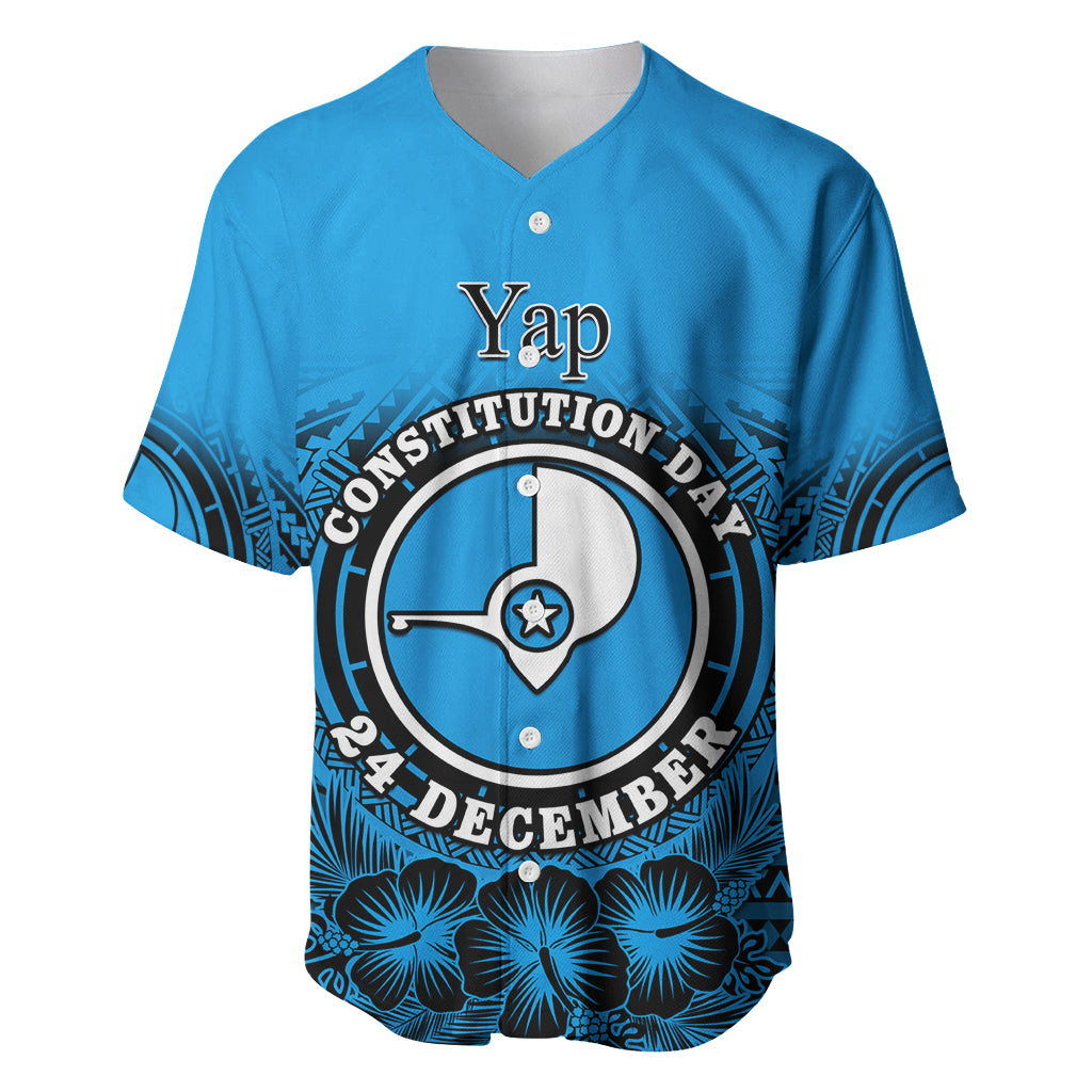 Personalised Yap Constitution Day Baseball Jersey FSM Seal Happy 24 December LT14 Blue - Polynesian Pride