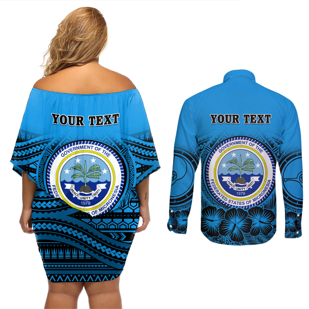 Personalised Yap Constitution Day Couples Matching Off Shoulder Short Dress and Long Sleeve Button Shirt FSM Seal Happy 24 December LT14 - Polynesian Pride