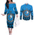 Personalised Yap Constitution Day Couples Matching Off The Shoulder Long Sleeve Dress and Long Sleeve Button Shirt FSM Seal Happy 24 December LT14 Blue - Polynesian Pride