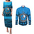 Personalised Yap Constitution Day Couples Matching Puletasi Dress and Long Sleeve Button Shirt FSM Seal Happy 24 December LT14 Blue - Polynesian Pride