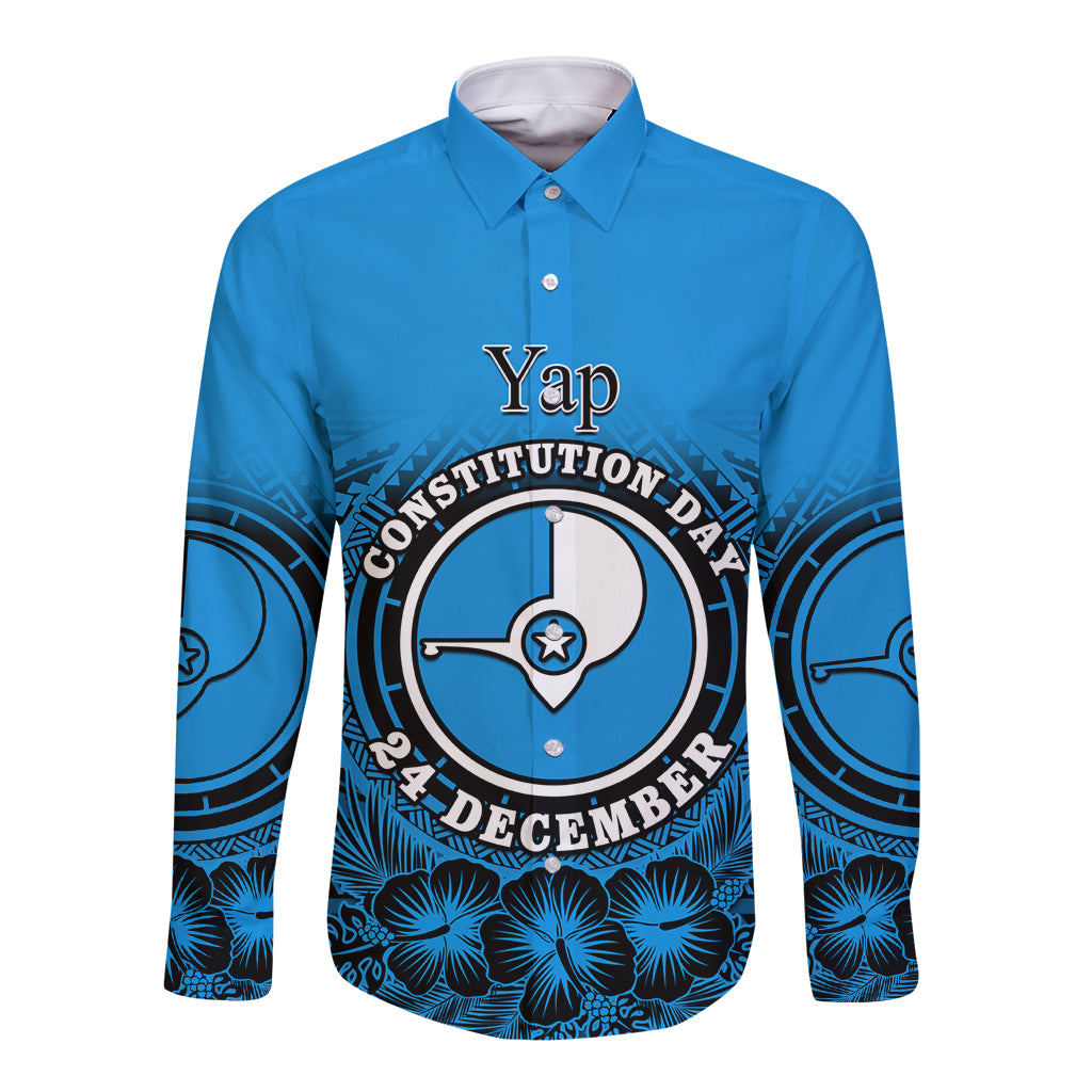 Personalised Yap Constitution Day Long Sleeve Button Shirt FSM Seal Happy 24 December LT14 Unisex Blue - Polynesian Pride