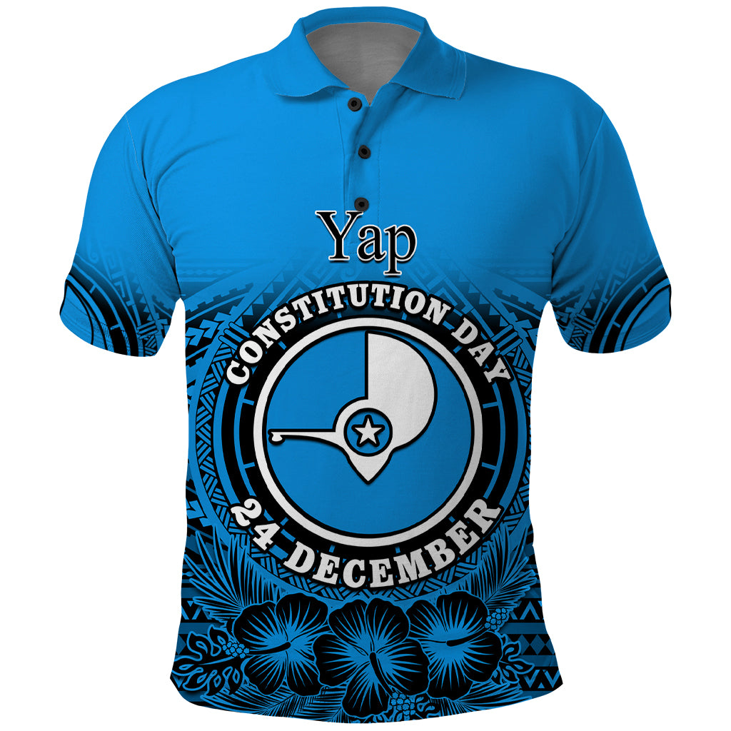 Personalised Yap Constitution Day Polo Shirt FSM Seal Happy 24 December LT14 Blue - Polynesian Pride