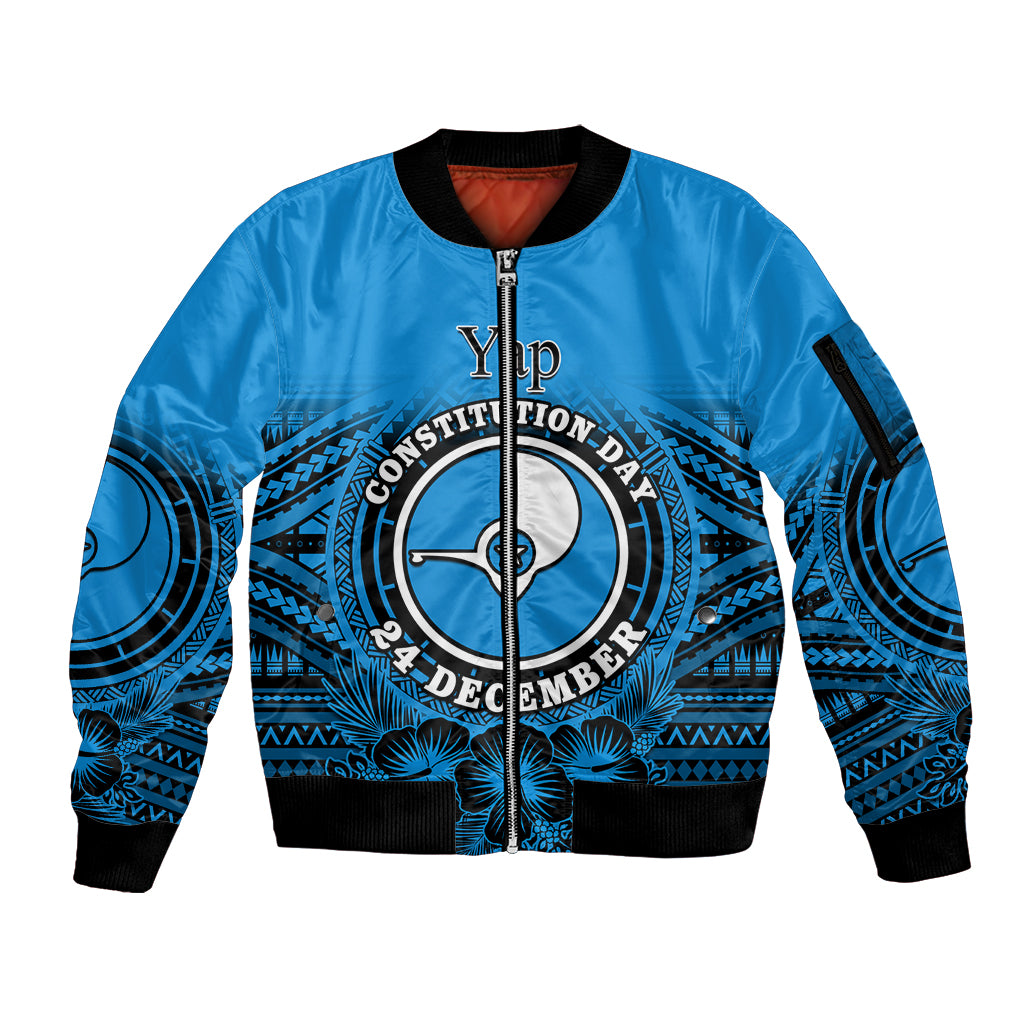 Personalised Yap Constitution Day Sleeve Zip Bomber Jacket FSM Seal Happy 24 December LT14 Unisex Blue - Polynesian Pride