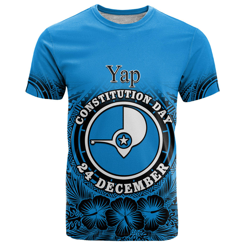 Personalised Yap Constitution Day T Shirt FSM Seal Happy 24 December LT14 Blue - Polynesian Pride