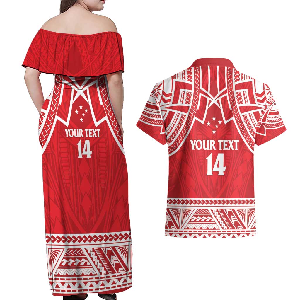 Samoa Rugby Custom Couples Matching Off Shoulder Maxi Dress and Hawaiian Shirt Toa Samoa Pacific Sporty Red - Polynesian Pride
