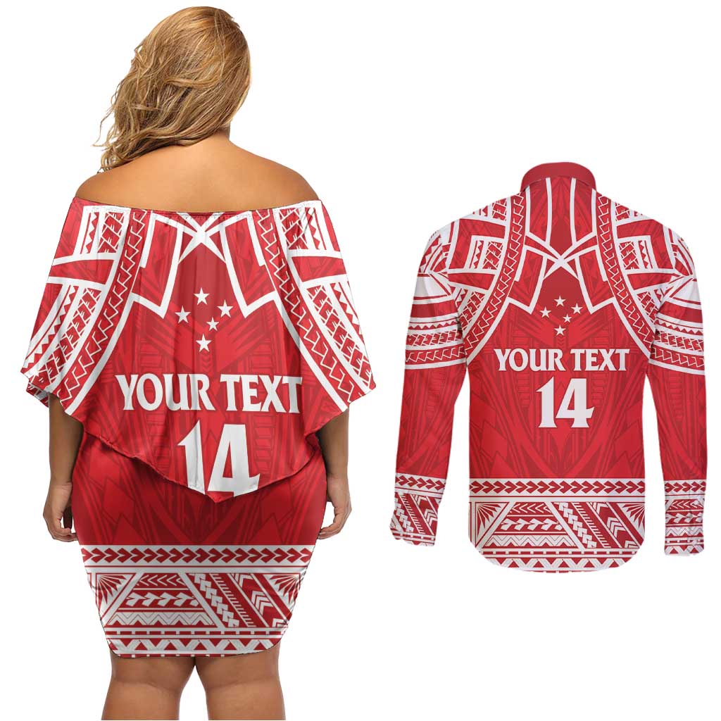 Samoa Rugby Custom Couples Matching Off Shoulder Short Dress and Long Sleeve Button Shirt Toa Samoa Pacific Sporty Red - Polynesian Pride