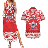 Samoa Rugby Custom Couples Matching Summer Maxi Dress and Hawaiian Shirt Toa Samoa Pacific Sporty Red - Polynesian Pride