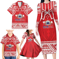 Samoa Rugby Custom Family Matching Long Sleeve Bodycon Dress and Hawaiian Shirt Toa Samoa Pacific Sporty Red - Polynesian Pride