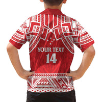 Samoa Rugby Custom Family Matching Off The Shoulder Long Sleeve Dress and Hawaiian Shirt Toa Samoa Pacific Sporty Red - Polynesian Pride