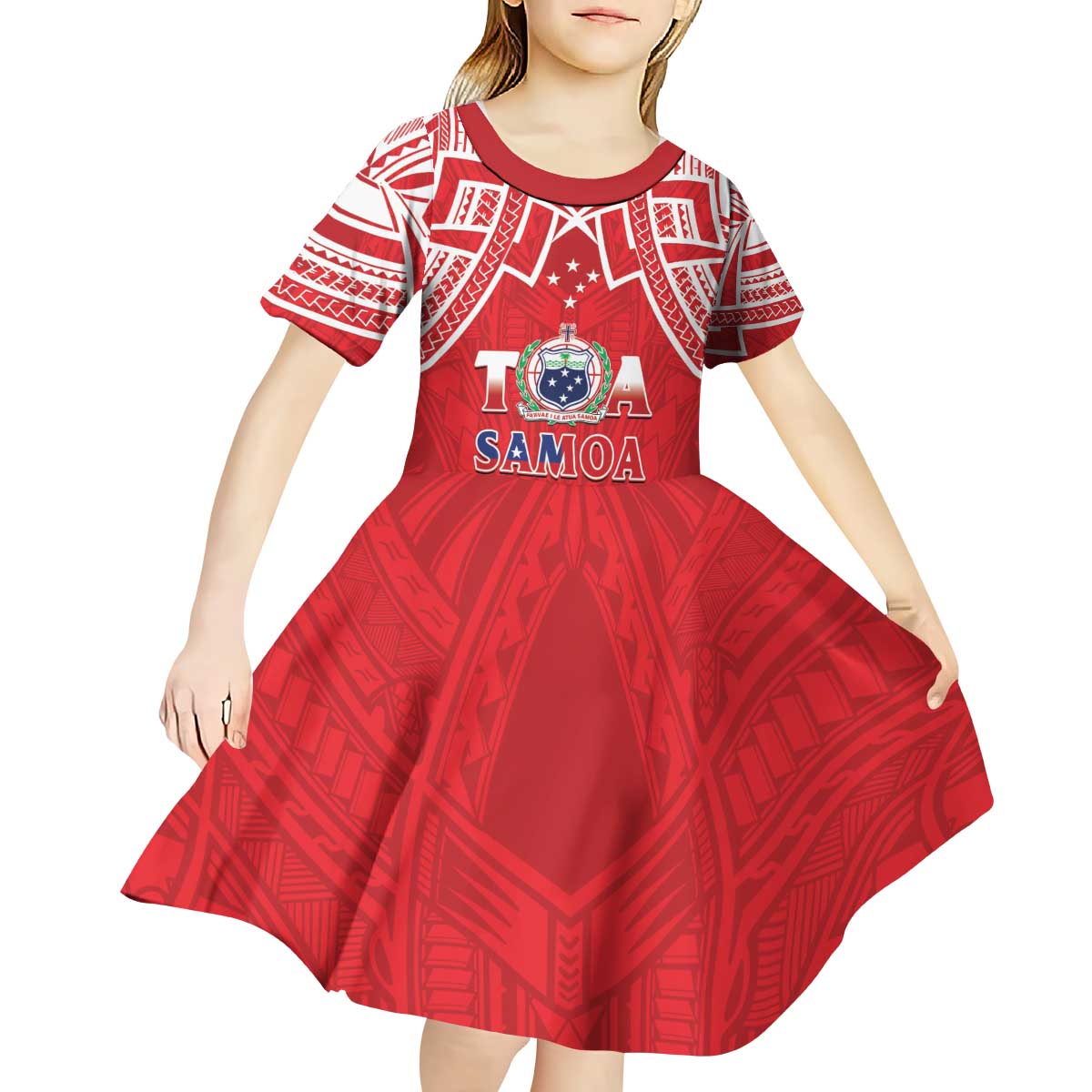 Samoa Rugby Custom Kid Short Sleeve Dress Toa Samoa Pacific Sporty Red - Polynesian Pride