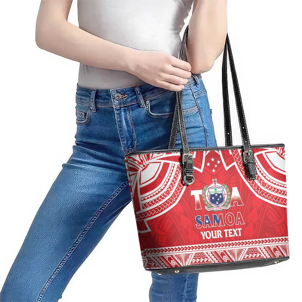 Samoa Rugby Custom Leather Tote Bag Toa Samoa Pacific Sporty Red - Polynesian Pride