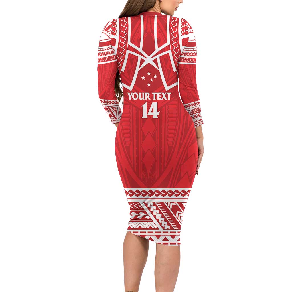 Samoa Rugby Custom Long Sleeve Bodycon Dress Toa Samoa Pacific Sporty Red - Polynesian Pride