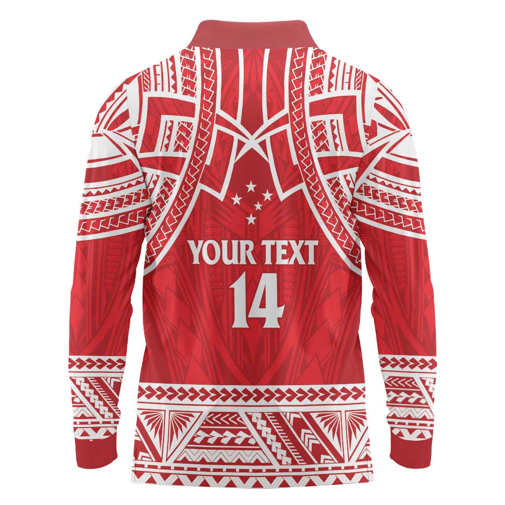 Samoa Rugby Custom Long Sleeve Polo Shirt Toa Samoa Pacific Sporty Red - Polynesian Pride