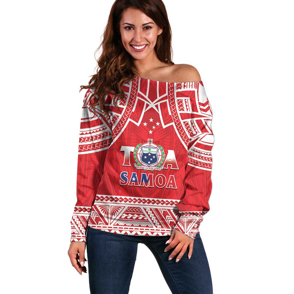 Samoa Rugby Custom Off Shoulder Sweater Toa Samoa Pacific Sporty Red - Polynesian Pride