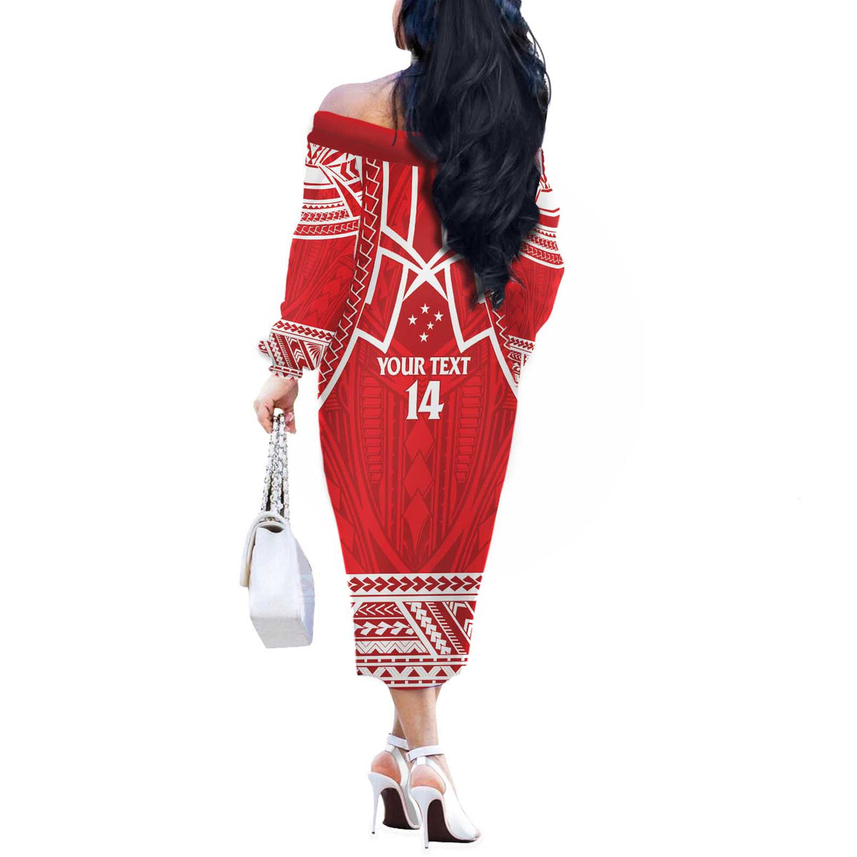 Samoa Rugby Custom Off The Shoulder Long Sleeve Dress Toa Samoa Pacific Sporty Red - Polynesian Pride