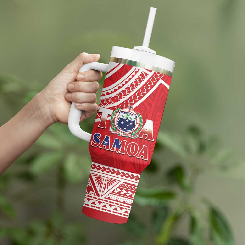 Samoa Rugby Custom Tumbler With Handle Toa Samoa Pacific Sporty Red - Polynesian Pride