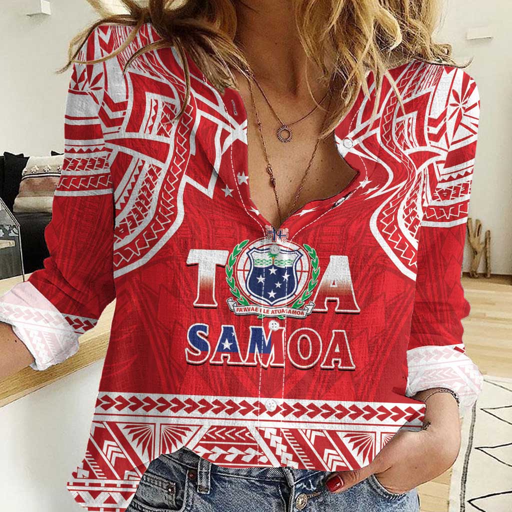 Samoa Rugby Custom Women Casual Shirt Toa Samoa Pacific Sporty Red - Polynesian Pride