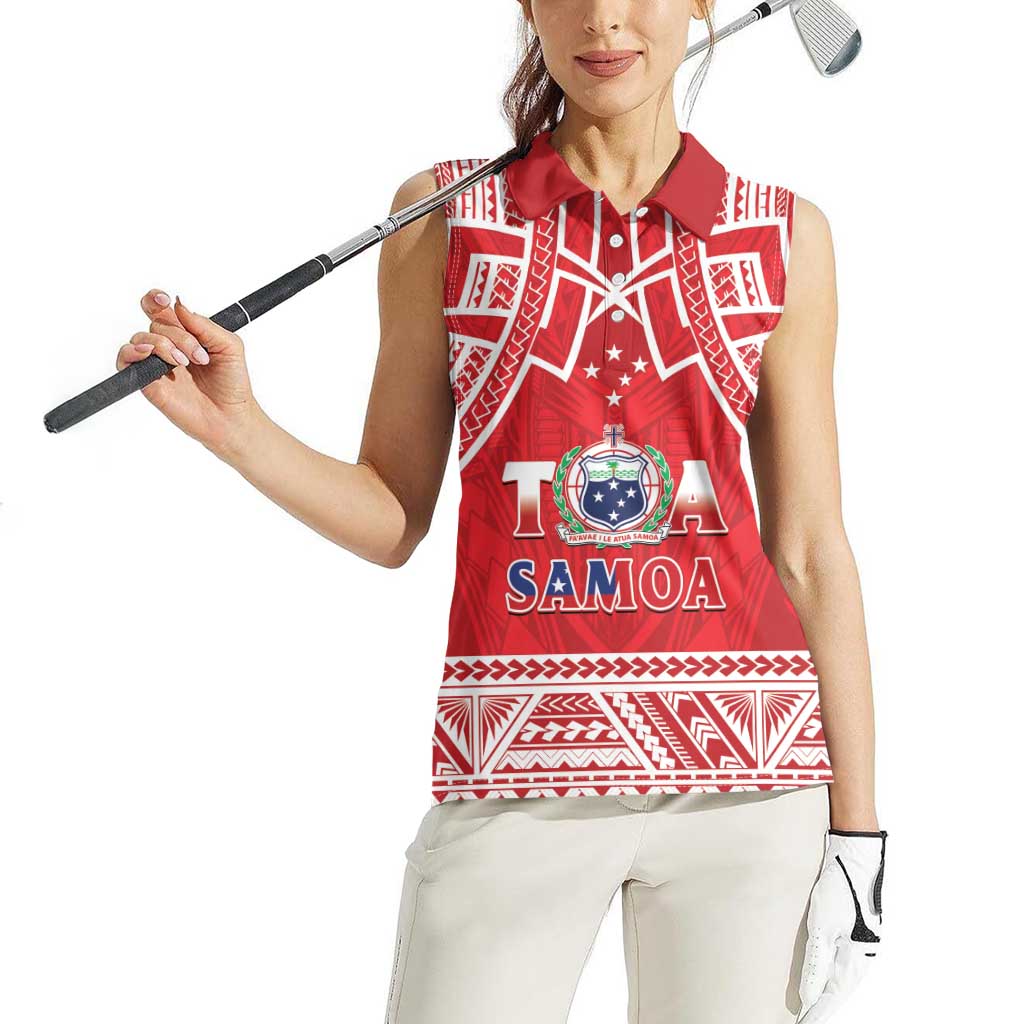 Samoa Rugby Custom Women Sleeveless Polo Shirt Toa Samoa Pacific Sporty Red - Polynesian Pride