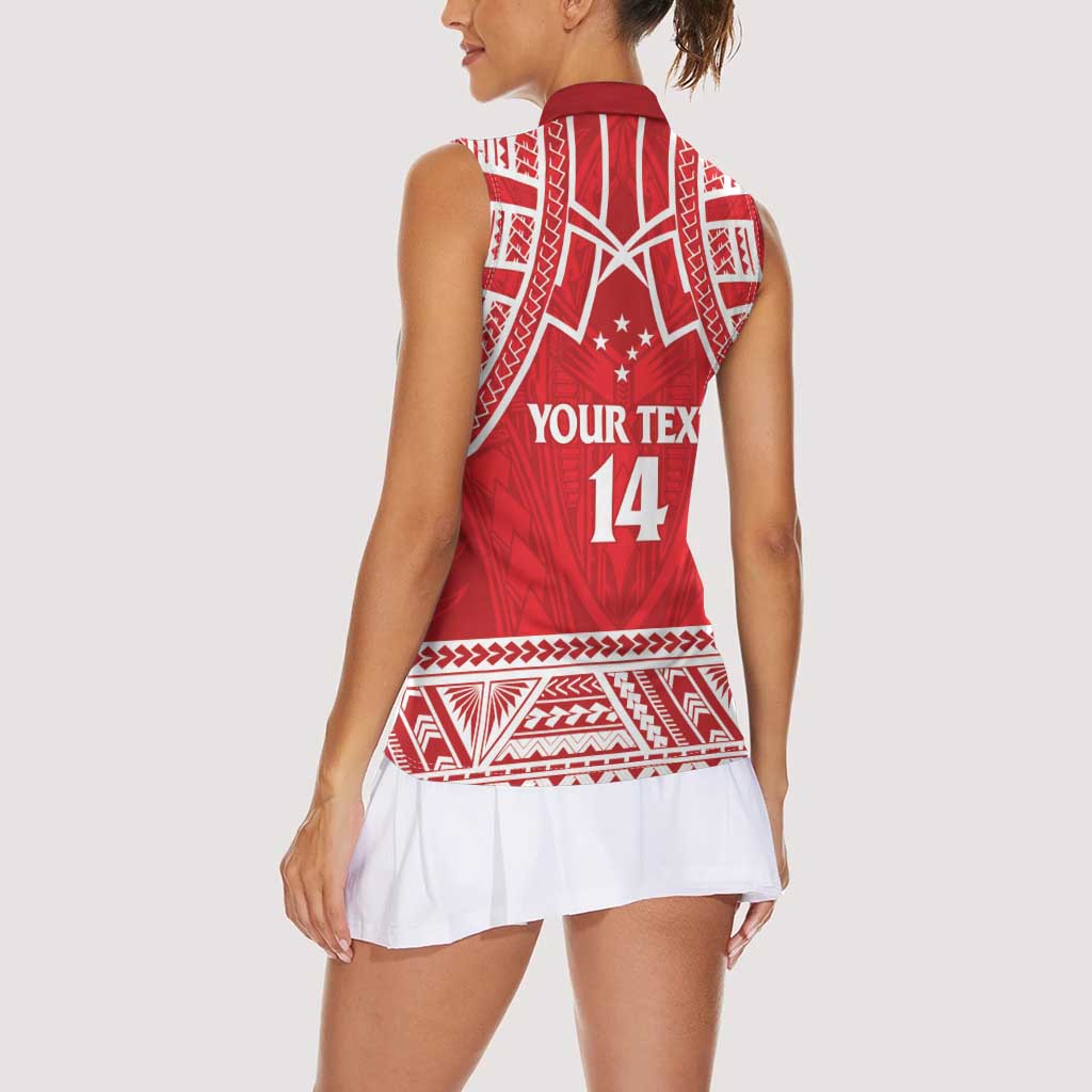 Samoa Rugby Custom Women Sleeveless Polo Shirt Toa Samoa Pacific Sporty Red - Polynesian Pride