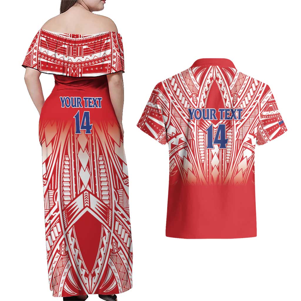 Toa Samoa Rugby Custom Couples Matching Off Shoulder Maxi Dress and Hawaiian Shirt Samoa mo Samoa Polynesian Pacific Red - Polynesian Pride