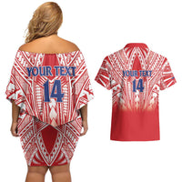 Toa Samoa Rugby Custom Couples Matching Off Shoulder Short Dress and Hawaiian Shirt Samoa mo Samoa Polynesian Pacific Red - Polynesian Pride