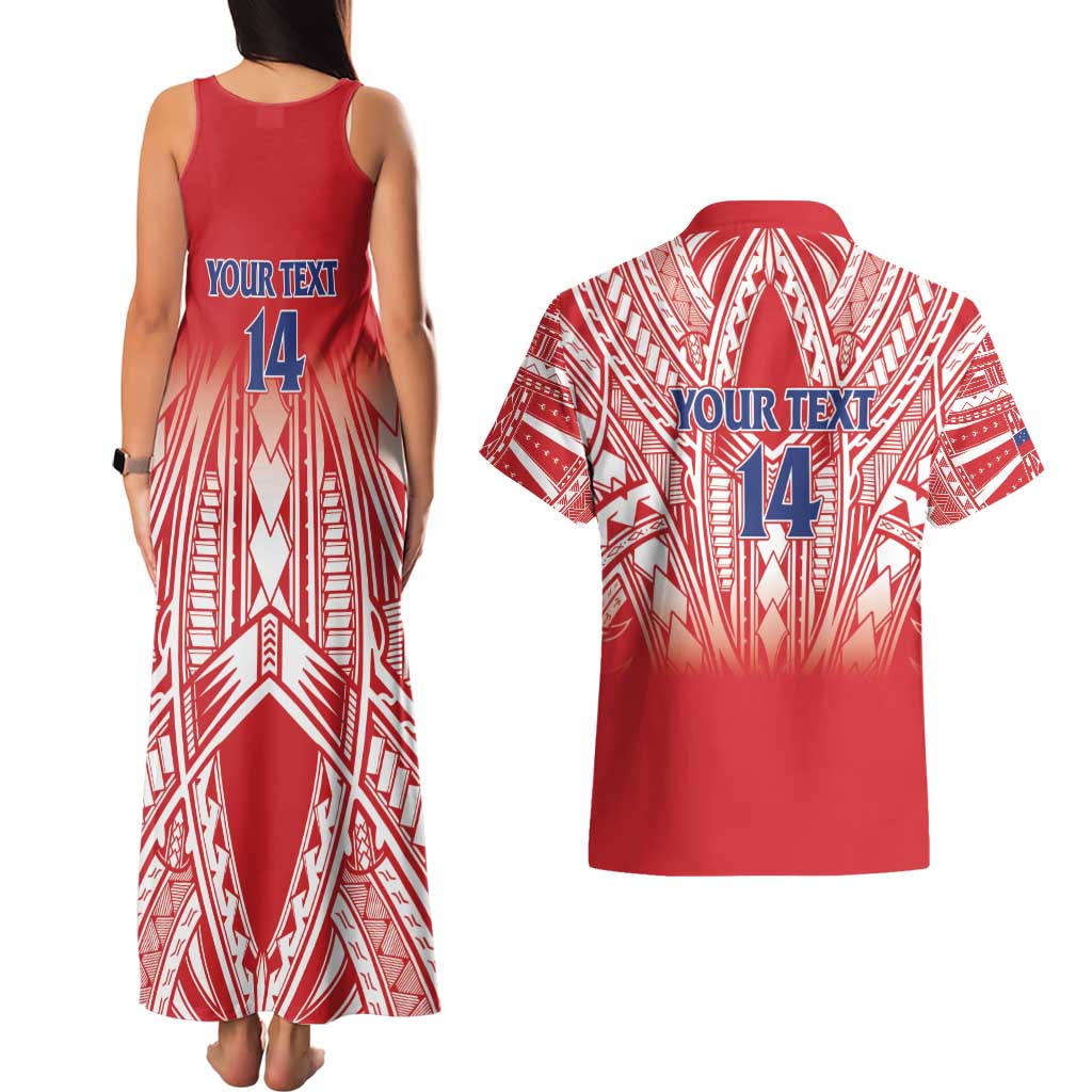 Toa Samoa Rugby Custom Couples Matching Tank Maxi Dress and Hawaiian Shirt Samoa mo Samoa Polynesian Pacific Red - Polynesian Pride