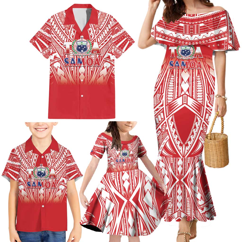 Toa Samoa Rugby Custom Family Matching Mermaid Dress and Hawaiian Shirt Samoa mo Samoa Polynesian Pacific Red - Polynesian Pride