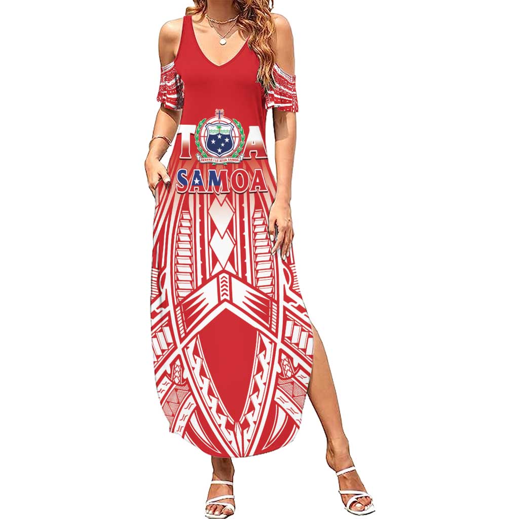 Toa Samoa Rugby Custom Family Matching Summer Maxi Dress and Hawaiian Shirt Samoa mo Samoa Polynesian Pacific Red - Polynesian Pride