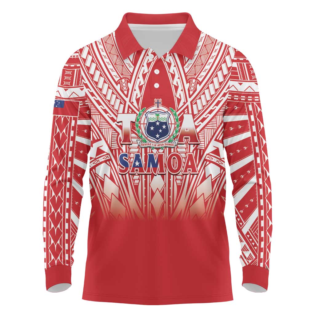 Toa Samoa Rugby Custom Long Sleeve Polo Shirt Samoa mo Samoa Polynesian Pacific Red - Polynesian Pride
