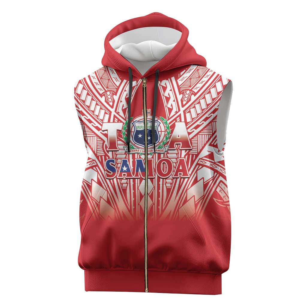 Toa Samoa Rugby Custom Sleeveless Zip Hoodie Samoa mo Samoa Polynesian Pacific Red - Polynesian Pride