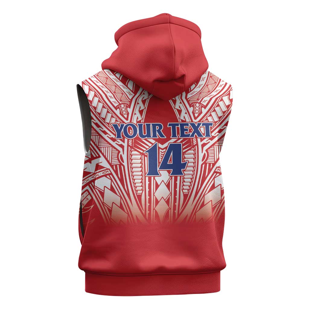 Toa Samoa Rugby Custom Sleeveless Zip Hoodie Samoa mo Samoa Polynesian Pacific Red - Polynesian Pride