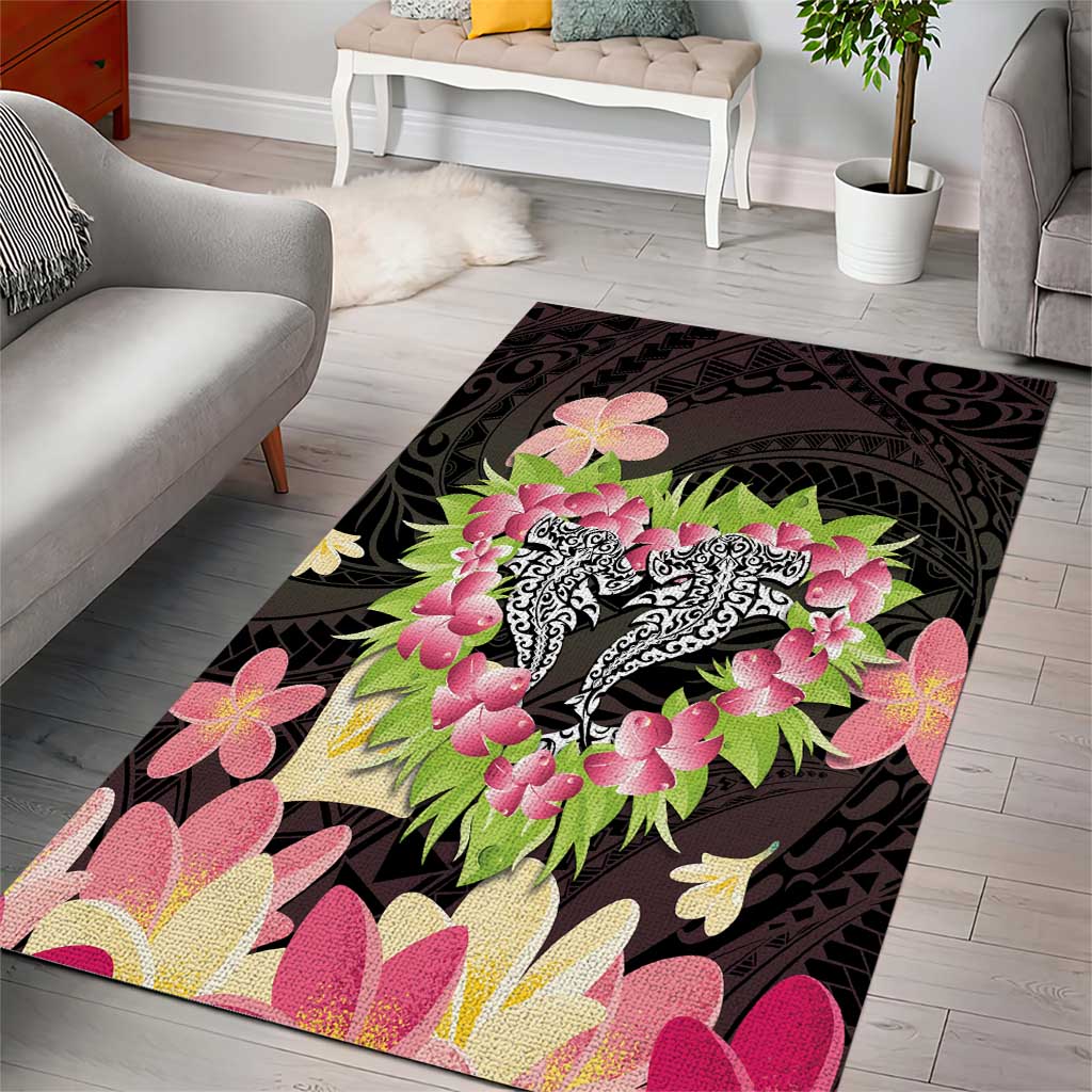 Polynesia Valentine's Day Area Rug Hammerhead Shark Plumeria With Polynesian Pattern