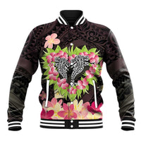 Polynesia Valentine's Day Baseball Jacket Hammerhead Shark Plumeria With Polynesian Pattern LT14 Unisex Black - Polynesian Pride