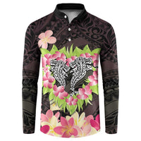 Polynesia Valentine's Day Button Sweatshirt Hammerhead Shark Plumeria With Polynesian Pattern LT14 Black - Polynesian Pride