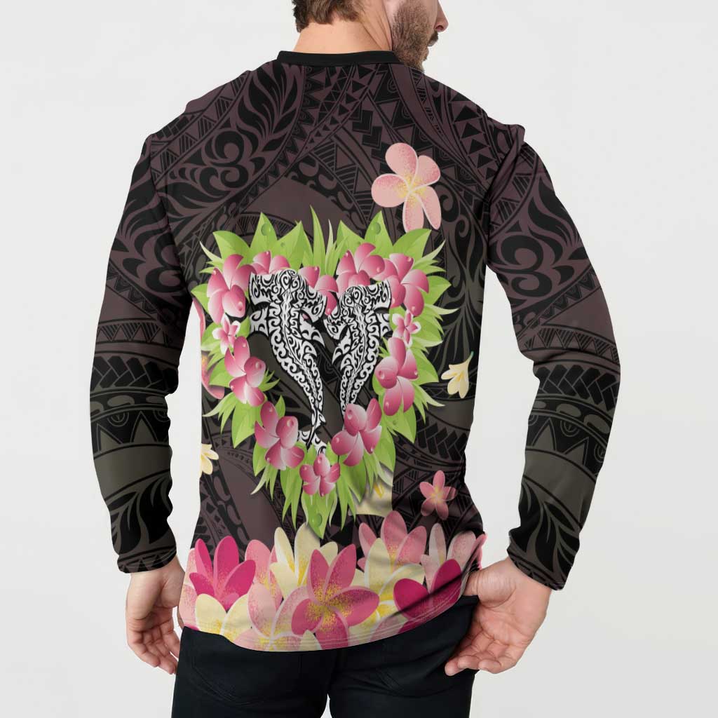 Polynesia Valentine's Day Button Sweatshirt Hammerhead Shark Plumeria With Polynesian Pattern LT14 - Polynesian Pride