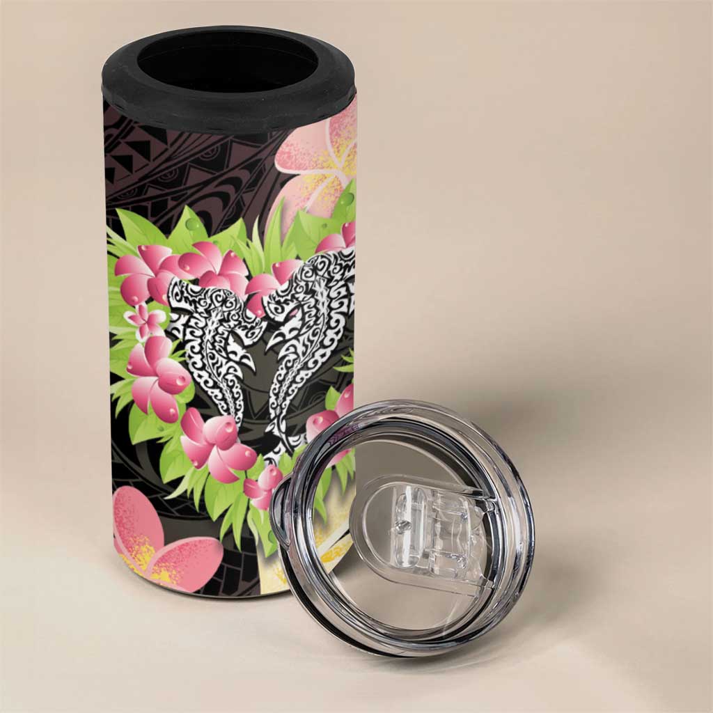 Polynesia Valentine's Day 4 in 1 Can Cooler Tumbler Hammerhead Shark Plumeria With Polynesian Pattern LT14 - Polynesian Pride