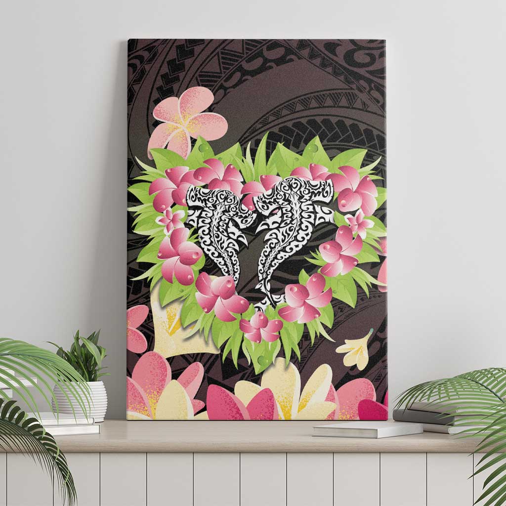 Polynesia Valentine's Day Canvas Wall Art Hammerhead Shark Plumeria With Polynesian Pattern LT14 - Polynesian Pride