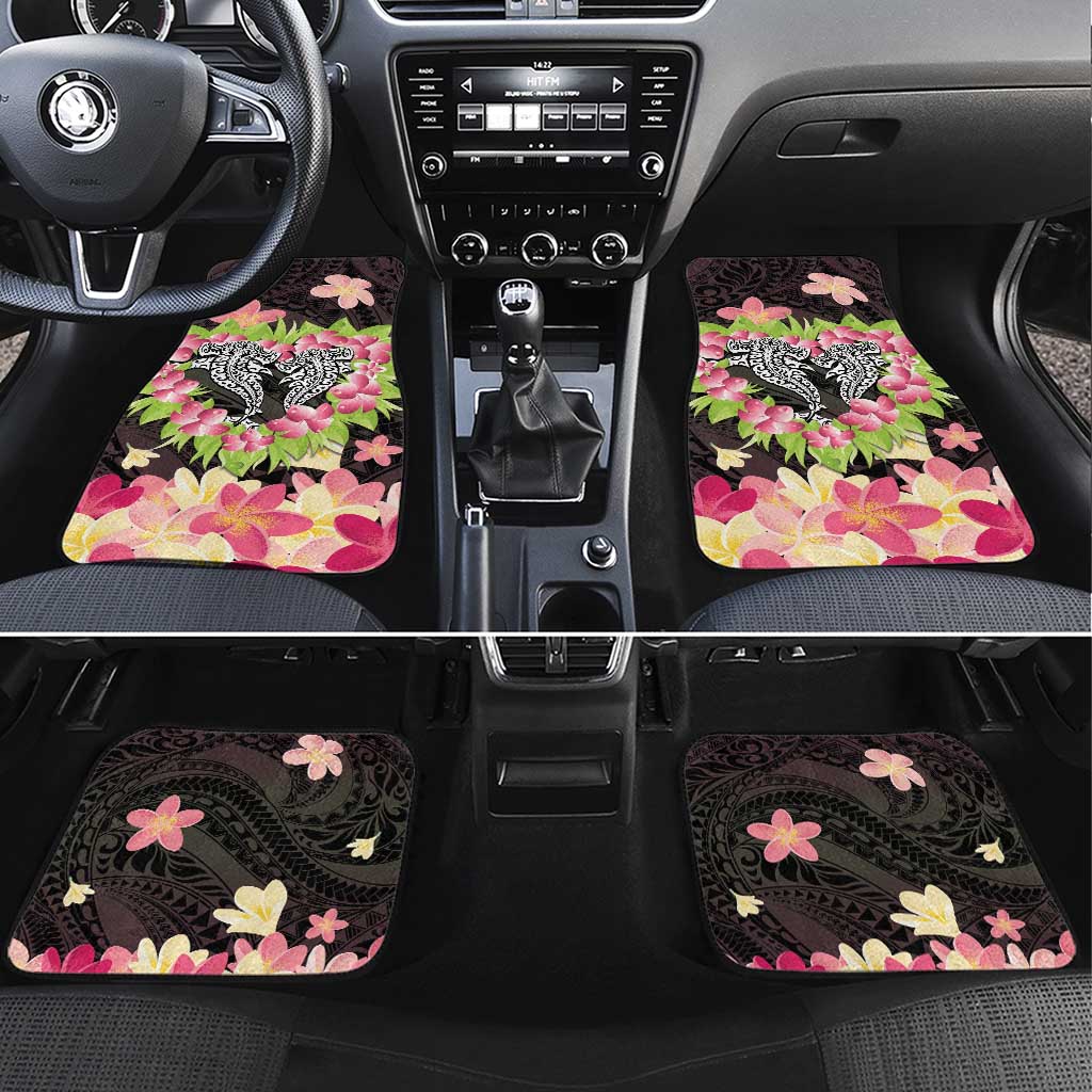 Polynesia Valentine's Day Car Mats Hammerhead Shark Plumeria With Polynesian Pattern LT14 Set 4pcs Black - Polynesian Pride