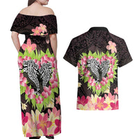 Polynesia Valentine's Day Couples Matching Off Shoulder Maxi Dress and Hawaiian Shirt Hammerhead Shark Plumeria With Polynesian Pattern LT14 - Polynesian Pride