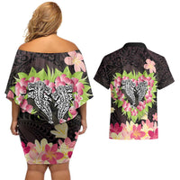 Polynesia Valentine's Day Couples Matching Off Shoulder Short Dress and Hawaiian Shirt Hammerhead Shark Plumeria With Polynesian Pattern LT14 - Polynesian Pride