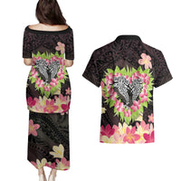 Polynesia Valentine's Day Couples Matching Puletasi and Hawaiian Shirt Hammerhead Shark Plumeria With Polynesian Pattern LT14 - Polynesian Pride