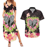 Polynesia Valentine's Day Couples Matching Summer Maxi Dress and Hawaiian Shirt Hammerhead Shark Plumeria With Polynesian Pattern LT14 Black - Polynesian Pride