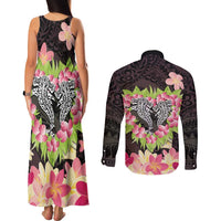 Polynesia Valentine's Day Couples Matching Tank Maxi Dress and Long Sleeve Button Shirt Hammerhead Shark Plumeria With Polynesian Pattern LT14 - Polynesian Pride