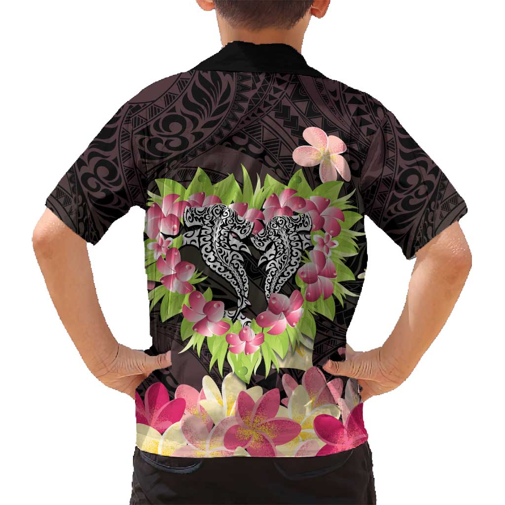 Polynesia Valentine's Day Family Matching Puletasi and Hawaiian Shirt Hammerhead Shark Plumeria With Polynesian Pattern