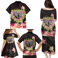 Polynesia Valentine's Day Family Matching Puletasi and Hawaiian Shirt Hammerhead Shark Plumeria With Polynesian Pattern