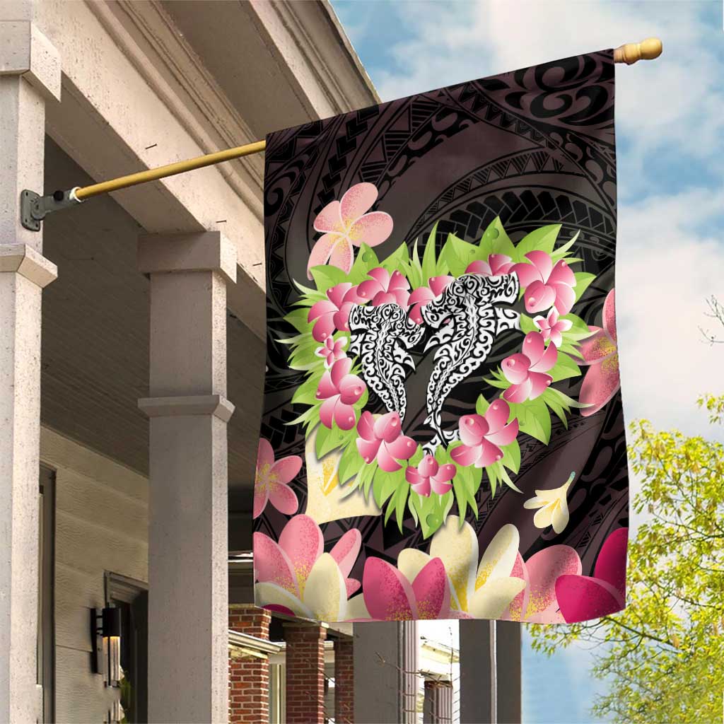 Polynesia Valentine's Day Garden Flag Hammerhead Shark Plumeria With Polynesian Pattern