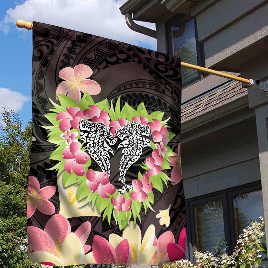 Polynesia Valentine's Day Garden Flag Hammerhead Shark Plumeria With Polynesian Pattern LT14 - Polynesian Pride